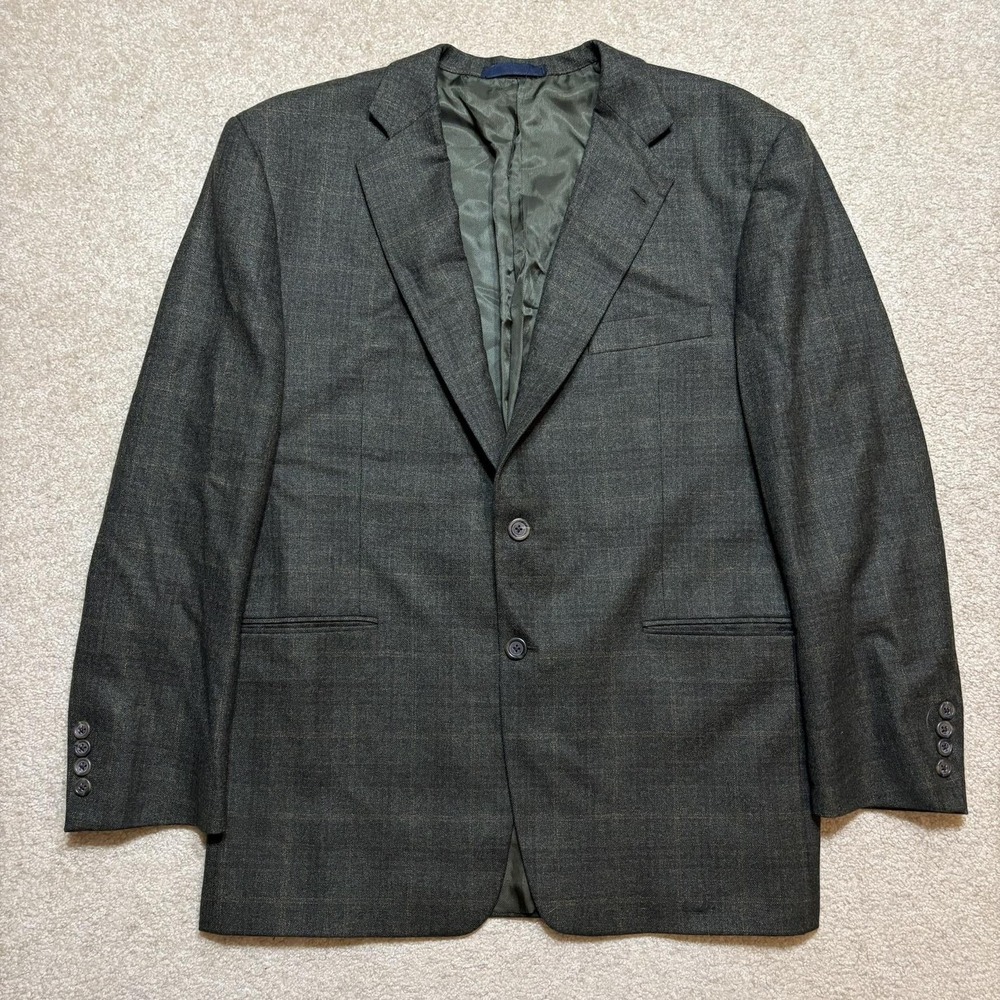 Vtg Burberry London Kensington Blazer Sport Coat Mens 44 Gray Wool Plaid USA